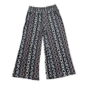 Girls XS 4-5 Black White Pink Aztec Wide Leg Palazzo Pants Elastic Waist Stretch